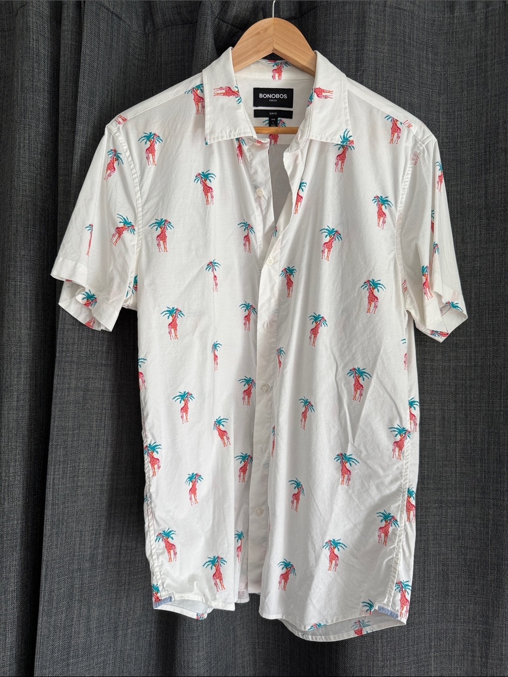 Bonobos White Short-Sleeve Shirt with Red giraffe Print